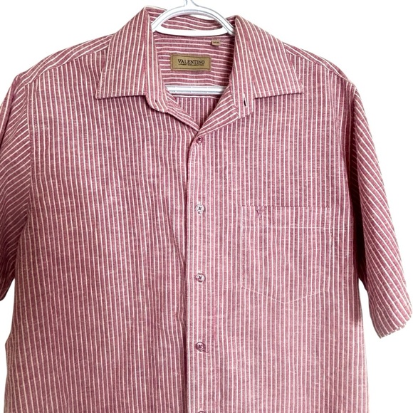 Valentino Pink and White Striped Button Down Shirt Size Medium - Picture 1 of 9